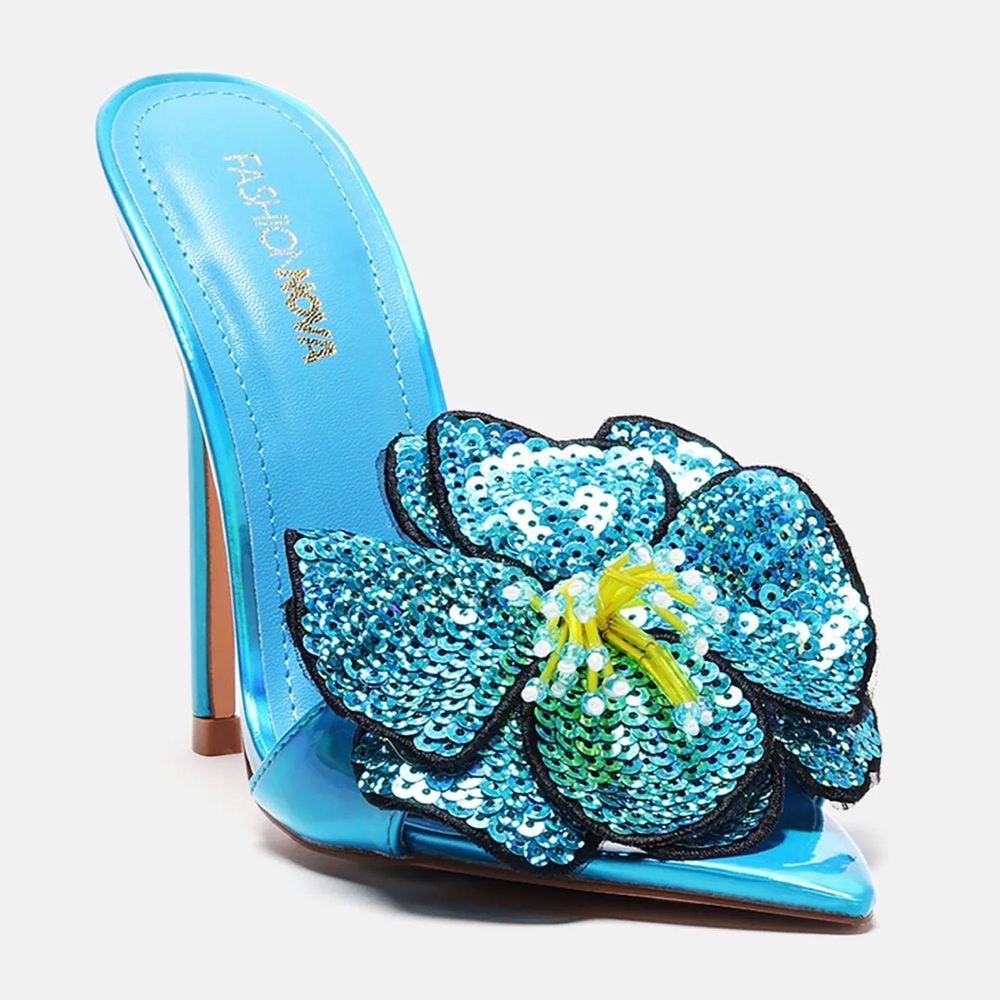 Sequin flower heels